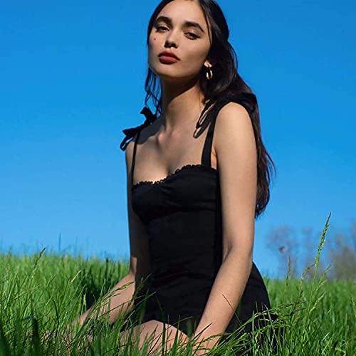Image of Goth Dark Sweet Black Summer Mini Dresses Spaghetti Straps Sleeveless Swing Skater Dress Club Party Y2K Streetwear