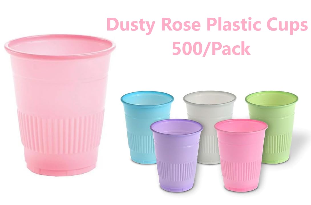 American Goods 500/Cs Dusty Rose Plastic Cups 5oz. Disposable Heavy Duty Dental Office Cups Double Coated Comfort Cups for Dental, School, Office, Party