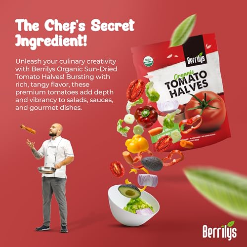 Image of Berrilys Organic Sun-Dried Tomatoes, Salted, No Sulfur, No preservatives, Kosher, Raw, Non-GMO, Requires Pre-treatment or Cooking Before Consumption, 7oz (Pack of 2)