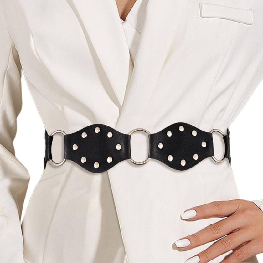 Nicute Wide Leather Belt Punk Black Wasit Belt Gothic Waist Accessories for Women