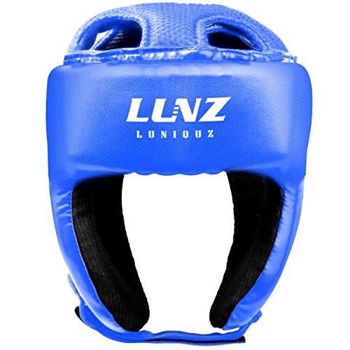 Luniquz Boxing Headgear for Kids Junior Headguard Helmet for MMA Sparring Karate Taekwondo, M Blue