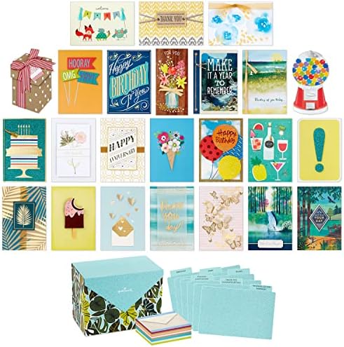 Hallmark All Occasion Cards Assortment Box with Envelopes, Handmade Greeting Card Organizer Box with Dividers, Modern Greenery (Pack of 24)—Birthday Cards, Baby Shower Cards, Wedding Cards, Sympathy Cards, Thinking of You Cards, Thank You Cards