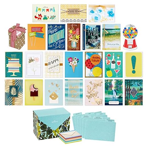 Hallmark Paquete de 24 tarjetas de felicitación hechas a mano, con caja variada, diseño moderno de verdor, tarjetas de cumpleaños, tarjetas de simpatía, tarjetas de agradecimiento