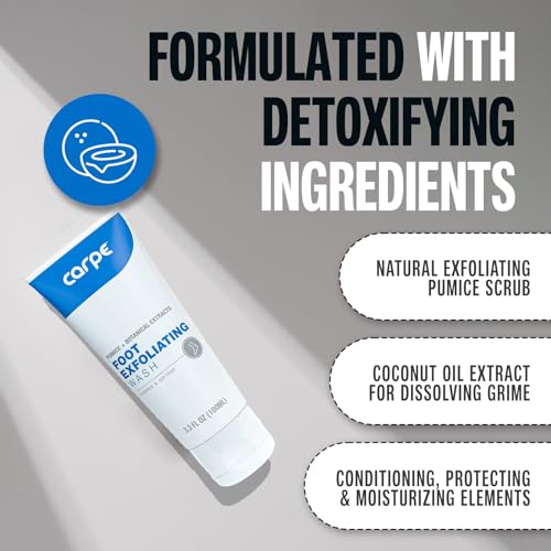 carpe exfoliating foot scrub - odor protection feet exfoliator scrub amp foot odor eliminator for feet - improves foot antiperspirant performance - minty fresh foot wash for women amp men