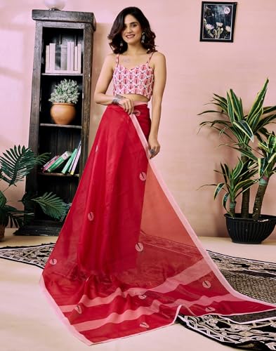 Image of SIRIL Women's Printed Chanderi Cotton One Minute Ready to Wear Saree with Unstitched Blouse Piece