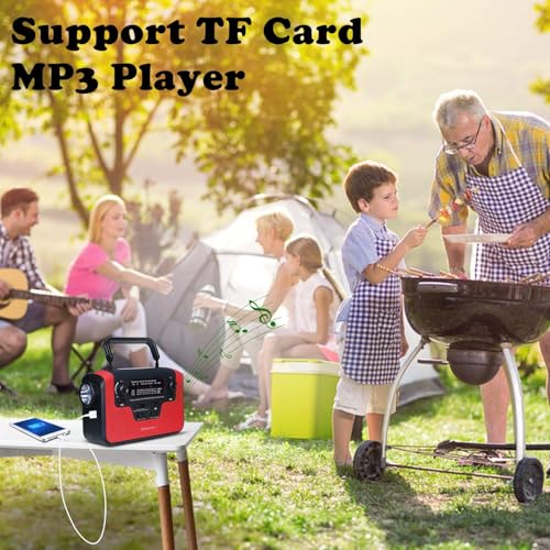 Image of Solar Hand Crank Emergency AM /FM /SW /NOAA Radio, Real NOAA Alert Weather Radio with SOS Alarm, TF Card Speaker, LED Flashlight & Reading Lamp, Phone Charger for Camping, Emergency (Red in)