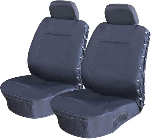 Auto Cape Accessories Safari Front Seat Cover Set, Black, Polyester, 4 Piece, with Storage Pockets and Headrest Covers