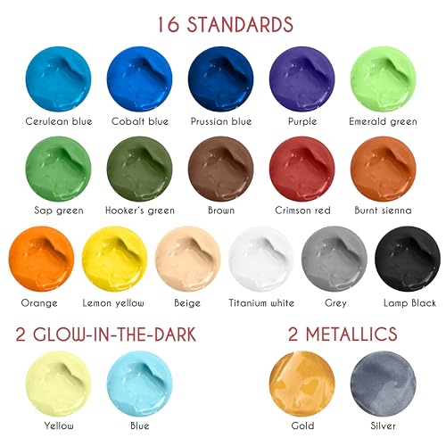 Zenacolor Outdoor Acrylic Paint Set (2 Fl Oz)- 20 Tubes 2 With Glow In The Dark Effect thumb #1