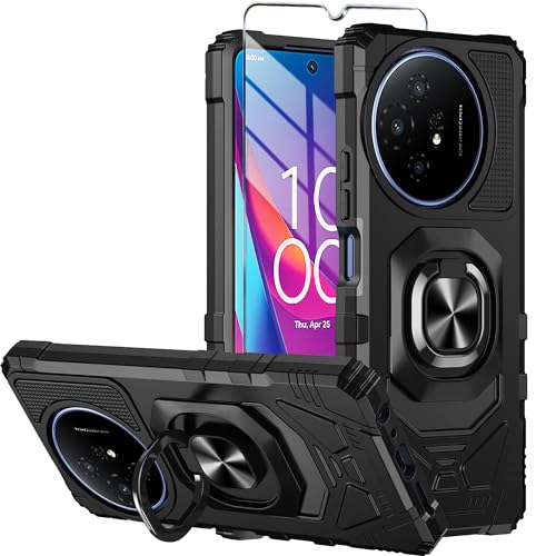 Mocotto for TCL 50 XL 5G Phone Case TCL 50 XL NXTPAPER 5G with Tempered Glass Screen Protector Military Grade Heavy Duty Shockproof Protective Cover with Ring Kickstand (Black)