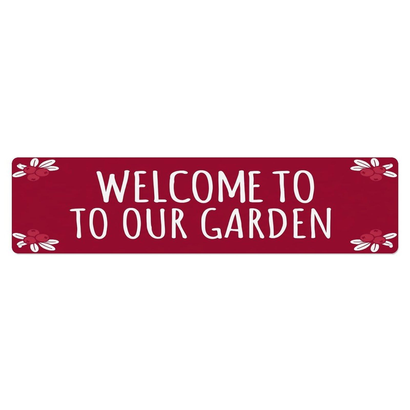 Vintage Welcome to Our Garden Cranberry Red Metal Tin Sign