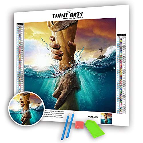 Tinmi Arts 5D Diamond Painting Kits Paint by Numbers Full Round Drills DIY Mosaic Cross Stitch Save Jesus Pattern Embroidery Handcrafts Arts Crafts Home Decor(15.75''x 19.69'')