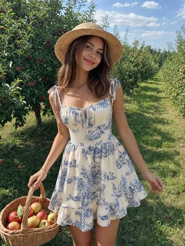 Image of CIDER Floral Dress for Women Summer Mini Sundresses Spaghetti Strap Cute Vacation Dresses Boho Casual Outfits