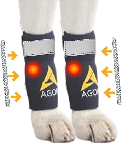 Miniatura 8 de AGON Par de soportes de pierna delantera para perro con cuerdas de metal y envolturas reflectantes de compresión para patas caninas protege heridas