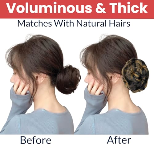 Image of TEMPERIA Hair Buns for Women - Juda Accessories For Women - Hair Buns Clip - Artificial False Fake Hair Donuts Bun Maker Extension - Brown Highlight Shade - Pack of 1