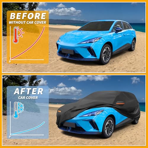 Image of All-Weather Waterproof Car Cover - UV-Resistant Outdoor Full Exterior Protection for mg 4 190T-PU Black with Right Side Zipper