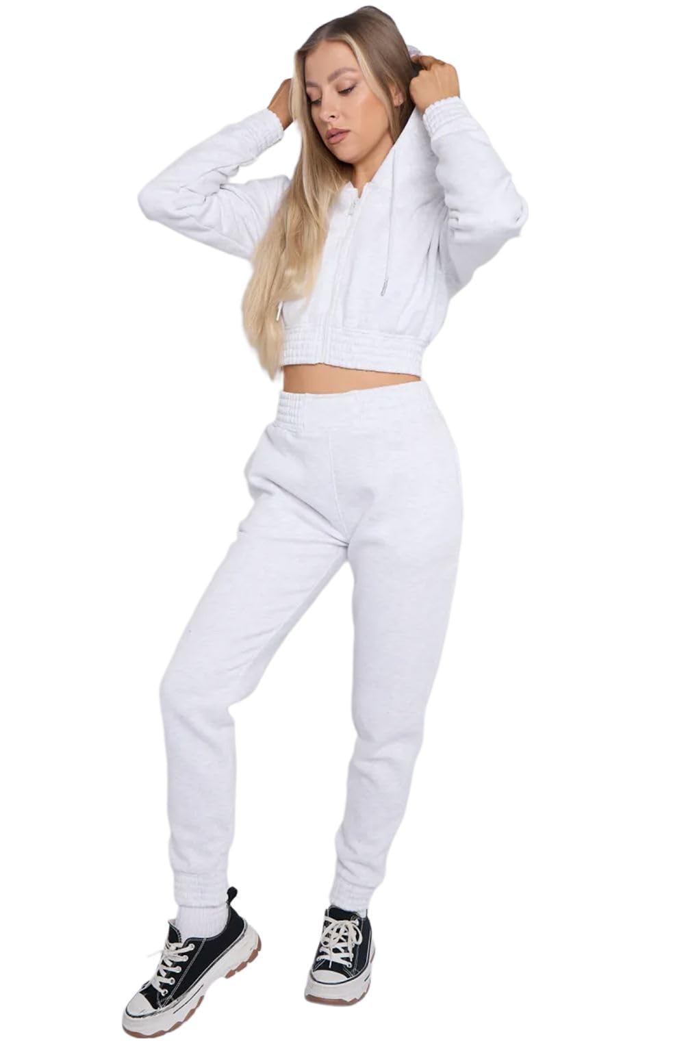 Damska bluza z kapturem zestaw dresowy, bluzy z kapturem na zamek błyskawiczny przycięty top z wąskimi nogawkami jogging polar odzież wypoczynkowa, bluzy z długim rękawem z dolnymi spodniami
