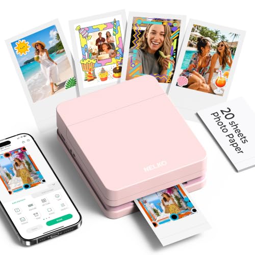 Nelko Photo Printer, 2x3 Portable Wireless Smartphone Printer, PP01 Mini Color Instant Inkjet Printer, Sticky-Back Photos, Bluetooth Compatible with iOS & Android, App Editing, Pink