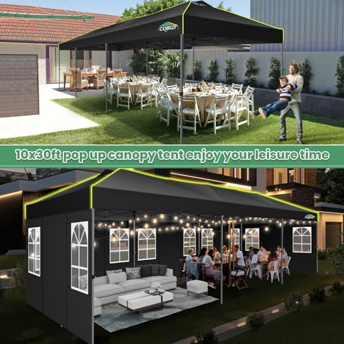 Image of COBIZI 10x30 Pop Up Canopy Tent with 8 Removable Sidewalls, Outdoor, Black