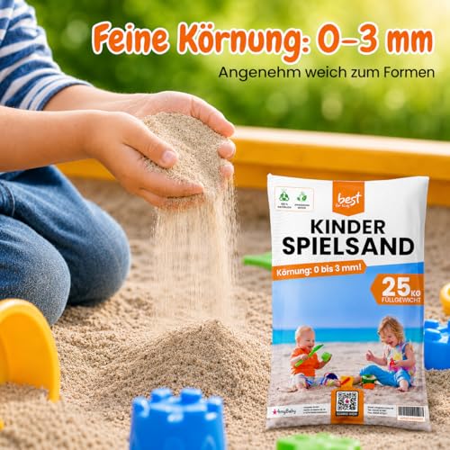 4myBaby GmbH - Spielsand 25kg | Quarz Sand für Sandkasten | Kinder Sand | Dekosand | Spielsand für Sandkasten | Keimfreier | Gewaschener Feiner Quarzsand | (25 kg Säcke)