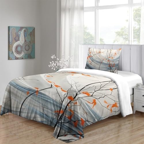 Parure de lit 3pcs gris 3D motif branche d'arbre sauvage lit une place