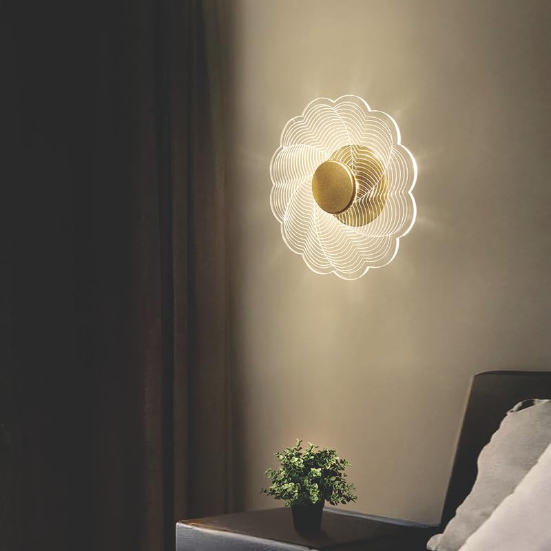 Image of Spiral Pattern 3-in-1 LED Wall Light Decorative Lamp with Golden Center Artistic Accent Lighting for Living Room Bedroom Hallway & Home Decor (Artistic Flower Designs, Pack of 1)