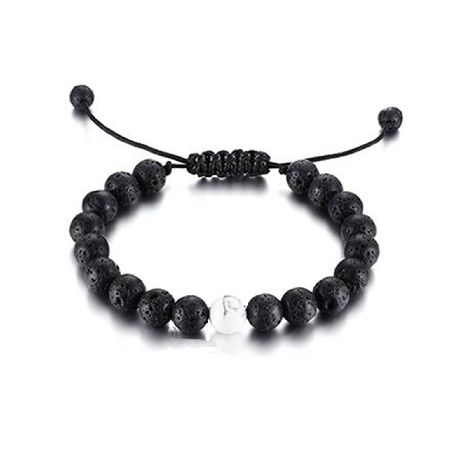 Bracelet for Men Women, No Metal Black Adjustable White Turquoise Beads Chain Bracelet for Men Women, Black