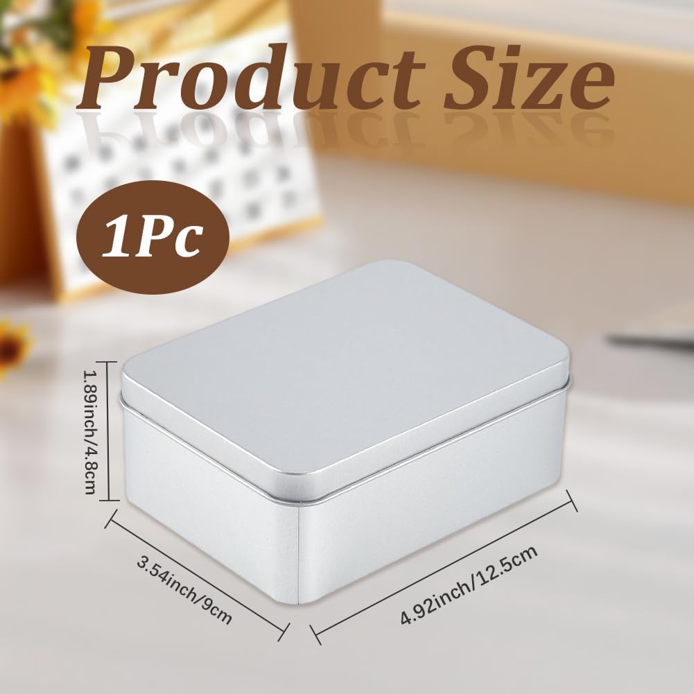 CREATCABIN Metal Tin Storage Box with Lids Rectangular Empty Tinplate Containers Silver Portable Storage Metal Box Multipurpose for Crafts Jewelry Cookies Pencil Case 5x3.5x2Inch