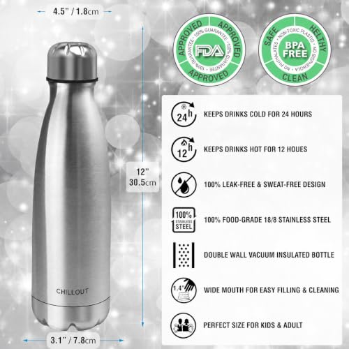Image of CHILLOUT LIFE 25oz Insulated Stainless Steel Water Bottle, Leak Proof