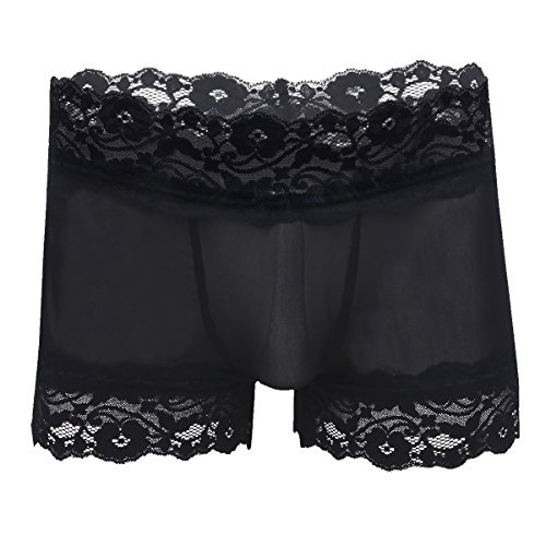 CHICTRY Boxer Hommes Slip en Dentelle Culotte Homme Sissy-Lingerie Tissu Doux Amour Coeur Imprimé Volants Homme sous-vêtements M-XL Noir M
