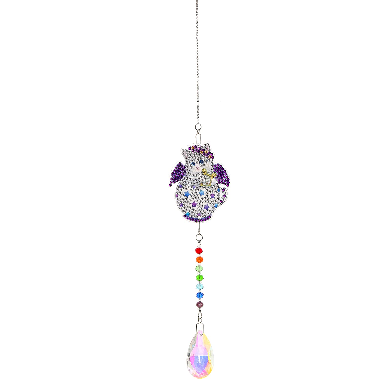 5D Diamond Painting Wind Chime Suncatcher Kits DIY Window Hangings Sun Catchers Diamond Art Crystal Hanging Decoration for Home, Garden, Bedroom, Indoor and Outdoor (Purple Cat)