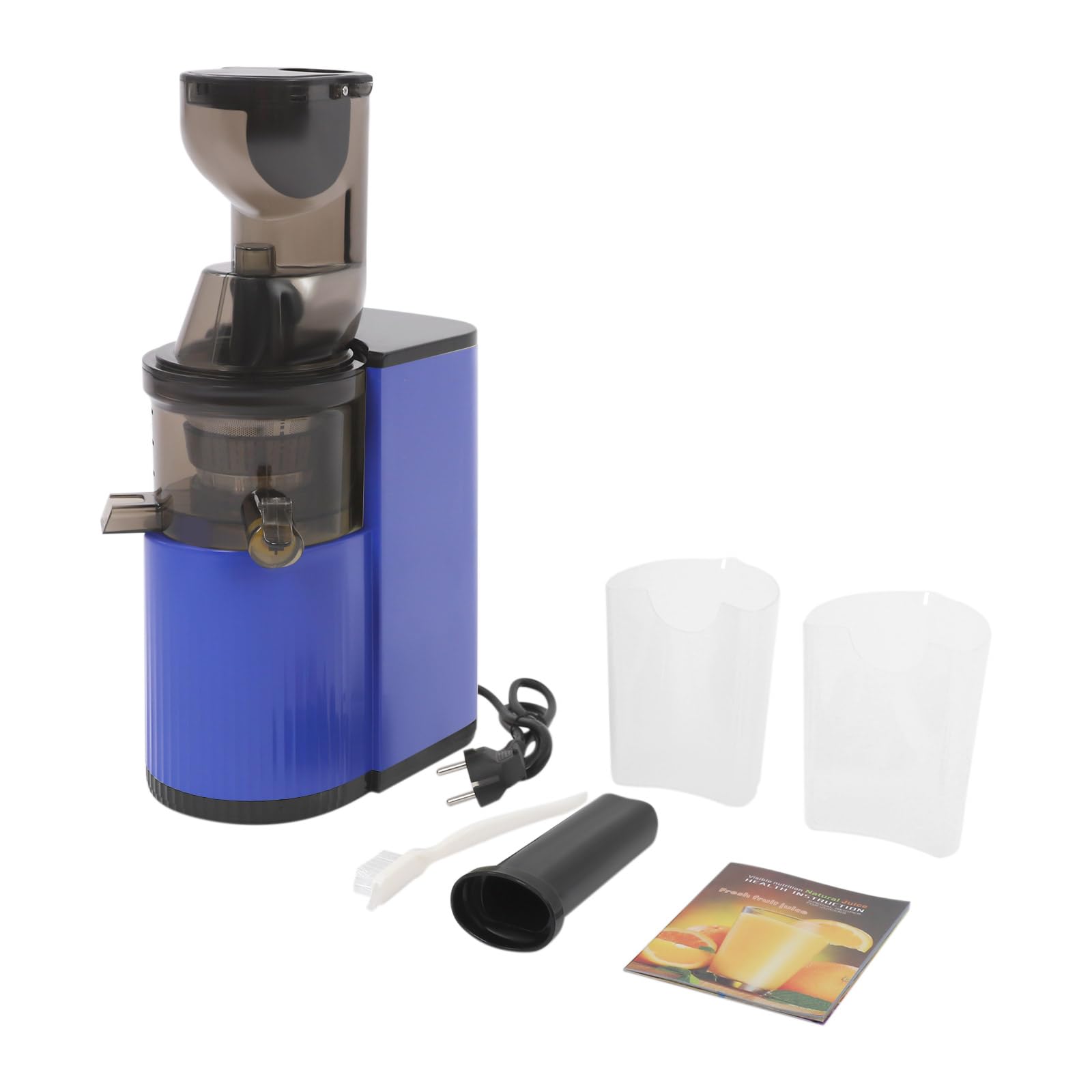 Slow Juicer Exprimidor, 800 W, 500 ml, en espiral, con caracol de 48 rpm, orificio de llenado de 8 cm, máquina exprimidora para función inversa, granadas, manzanas, naranjas (azul)