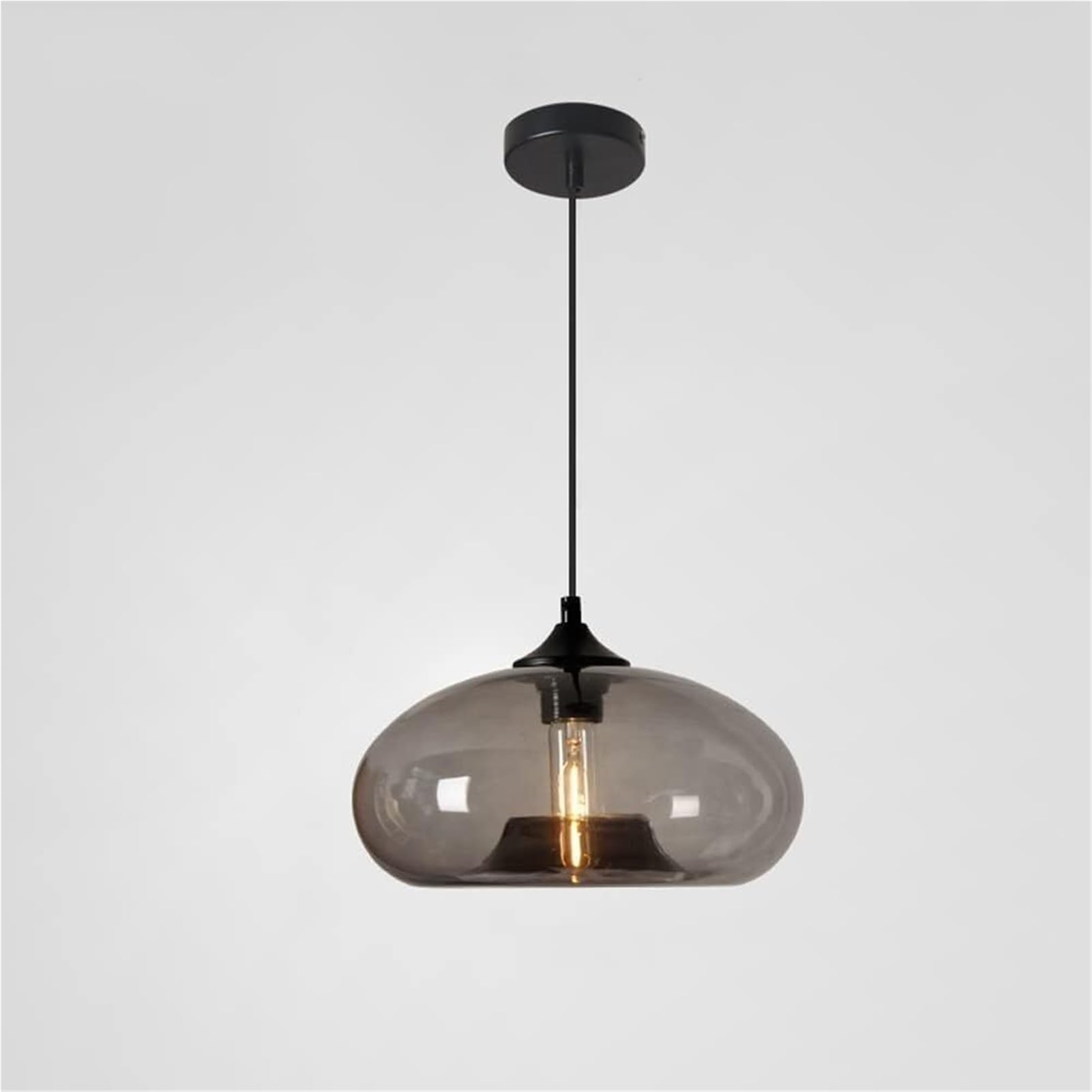 HUAYUSEDF Elliptical Clear Glass Pendant Lamp Chandelier Hanging Lighting Ceiling Fixture for Kitchen Island Sitting Room Study(Smoky Gray)