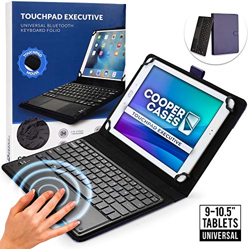 Cooper Touchpad Executive [Multi-Touch Mouse Keyboard] case for 9-10.5" Tablets | Universal Fit | iPadOS, Android, Windows | Bluetooth, Leather (Blue)