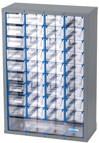 Kleinteilemagazin 50098, 37 Schubladen, pulverbeschichtetes Stahlblech, 320 x 470 x 140 mm, geeignet zur Wandmontage (Hellgrau)