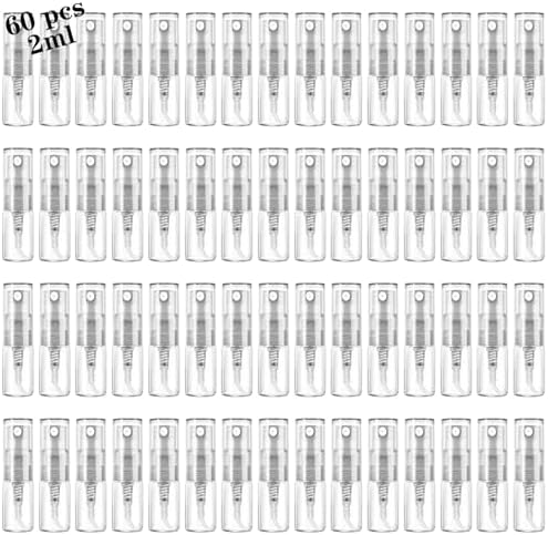 Mini Spray Bottle 2ml, Refillable Glass Spray Bottle, Glass Bottle Atomizer, Perfume Mouthwash Atomizer for Cleaning Refillable Container for Travel, Essential Oils, Perfume 60 Pcs, 2ml