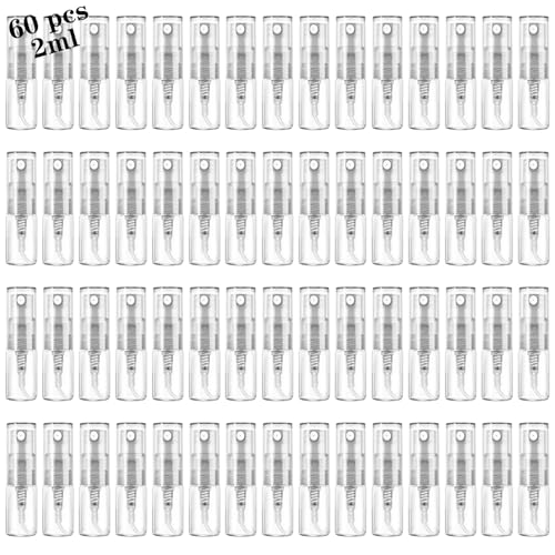 Csdtylh Mini Spray Bottle 2ml, Refillable Glass Spray Bottle, Glass Bottle Atomizer, Perfume Mouthwash Atomizer for Cleaning 2ml Refillable Container for Travel, Essential Oils, Perfume 60 Pcs, 2ml