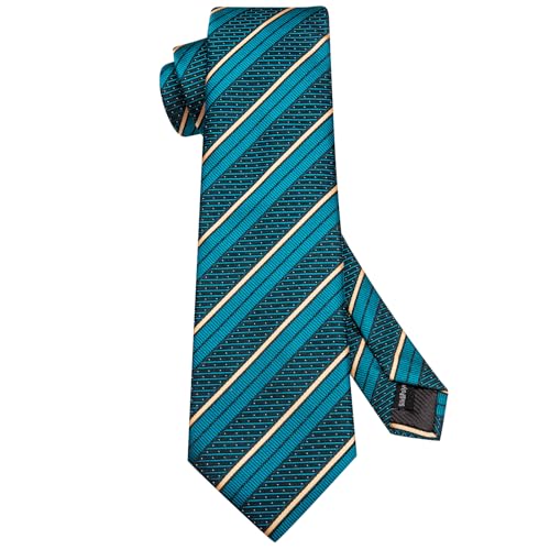 Image of Hi-Tie Silk Ties for Men Plaid Paisley Striped Necktie Pocket Square Cufflinks Set Formal Business