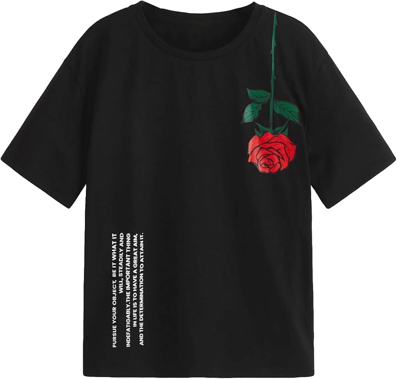 Boy's Floral Graphic Tees Short Sleeve Crew Neck Summer T Shirt