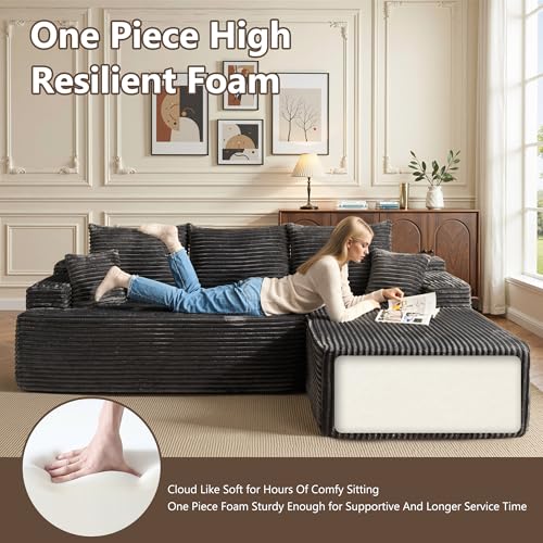 Image of HOOOWOOO Plush L Shaped Sectional Couch,97 inch Assembly Free Modern Minimalist Sofa,Boneless Corner Couch in A Box for Apartment Renting House Office(Right Chaise Gray)