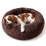 Calming Dog Bed for Medium Dogs Washable Donut 30 inches Anti-Slip Pet Bed,Round Fluffy Plush Faux Fur Cat Bed,Fits up to 45 lbs Pets,Chocolate Brown