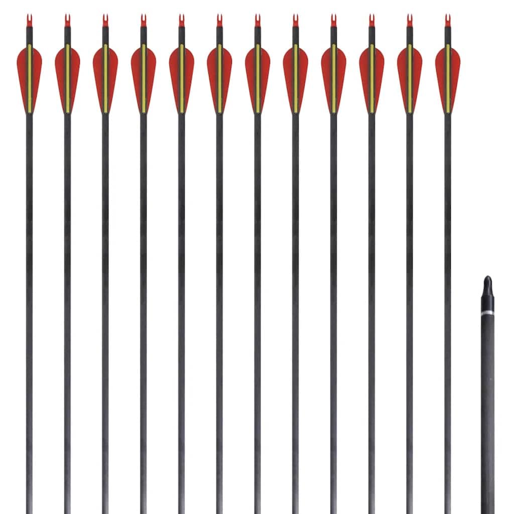 12 STK. Carbonpfeile 30 Zoll für Recurvebogen, robuster Pfeilschaft 0,76 cm Durchmesser, max. 40 lb Zuggewicht
