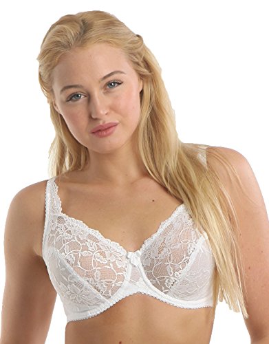 Charnos Rosalind Bra 165010 Underwired Non Padded Full Cup Lace Secret Support, White, 32F
