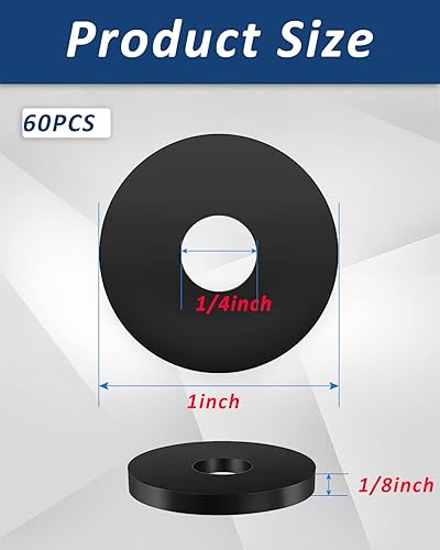 Vista 2 de Arandelas de goma – 60 arandelas de goma planas para espaciadores de pernos, 1 pulgada de diámetro exterior x 1/4 pulgadas de diámetro interior x