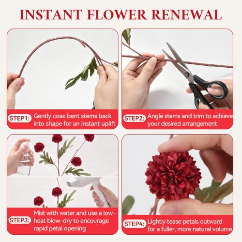Artificial Fall Flowers Fake Silk Pompon Mums for Home, 6pcs Burgundy - image 5