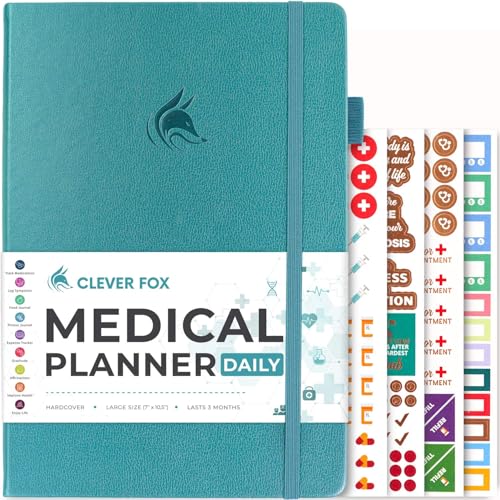 Clever Fox Medical Planner Daily  Health Diary Notebook, Wellness Journal & Self-Care Logbook, Lasts 3 Months, 7x10.5 (Aquamarine)