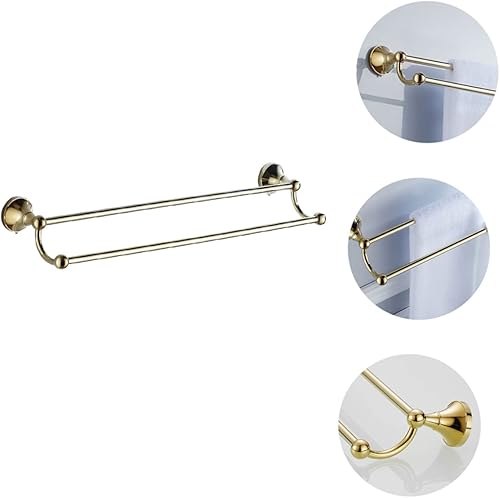Miniatura 8 de Toallero de doble barra de latón para toallas de baño, estante de acero inoxidable, estantes montados en la pared, barra de toalla de cocina,
