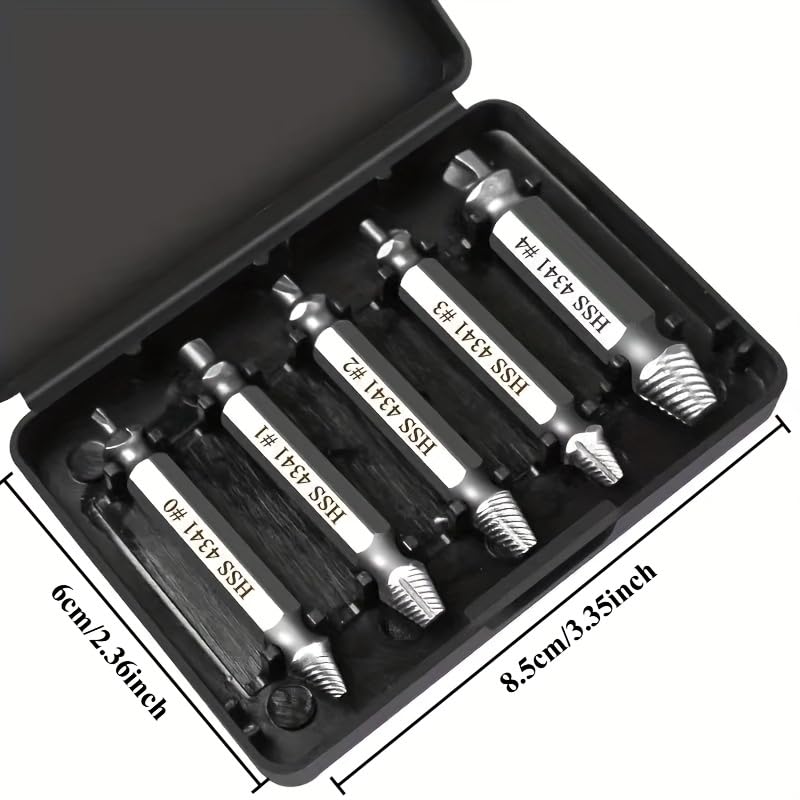 5pcs Damaged Screw Extractor Drill Bit High Speed Steel for Stripped Screws and Bolts with Storage Case