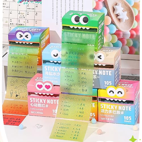 YAMAGW かわいい メモ ふせん 防水 グラデーションカラー 文具 引き出し式ケース付き はがしやすい 半透明デザイン ペンにじまない スムーズ書き心地 切り取り便利 キレイはがせる おしゃれステーショナリー 業務用 スケジュール管理 キッチン 自己接