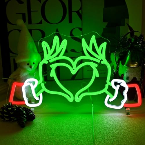 NXYX Merry Grinchmas Neon Sign Grinch Green Hands Neon Light Grinch Ornament Wall Decor Christmas Birthday Gift Christmas Decor (Grinch Hands)