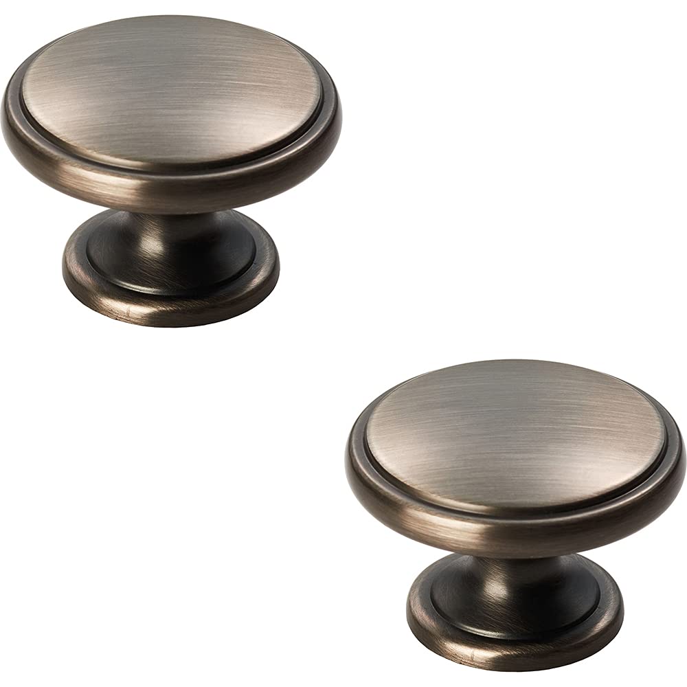 2X Ring Domed Cupboard Door Knob 38.5Mm Diameter Gun Metal Cabinet Handle 5056492586084